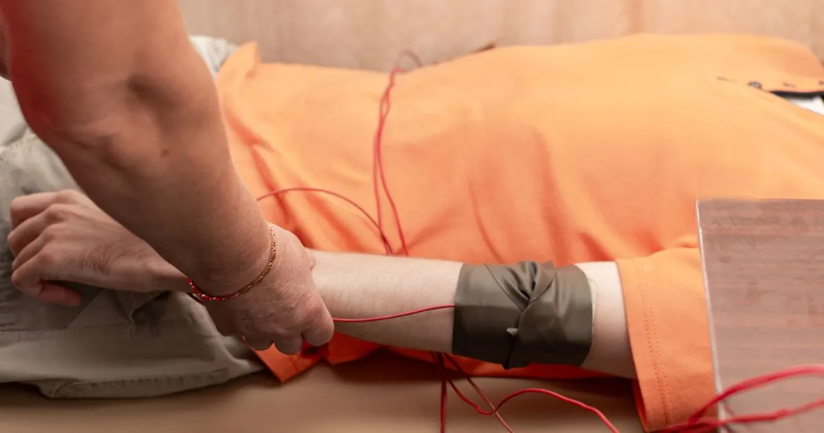 Pulse PEMF Therapy being applied, a non-invasive treatment method for improving circulation and sleep.