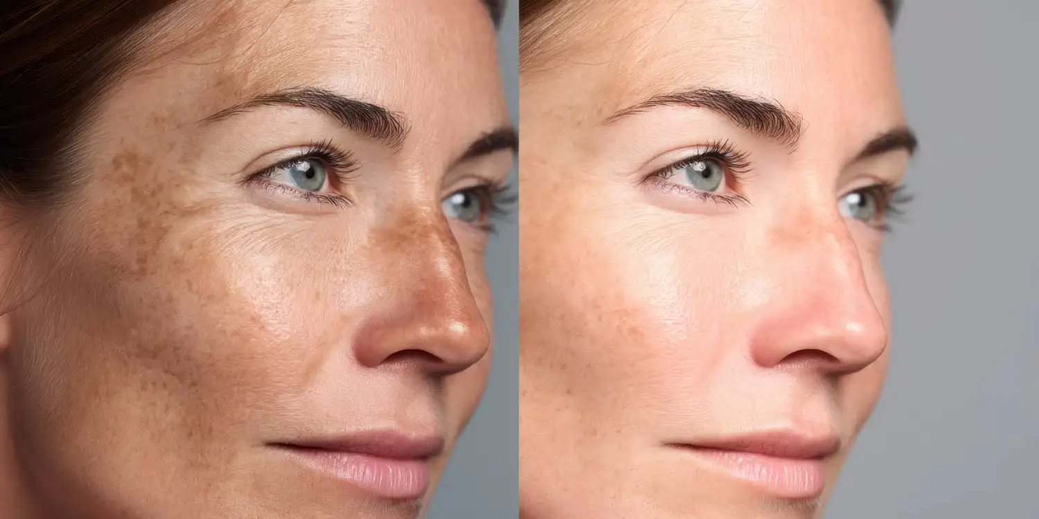 Before and after BBL HERO and MOXI treatment showing reduced sun spots, improved skin tone, and smoother skin texture